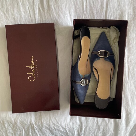 Cole Haan Blue Suede Kitten Heel / Mule (sz 8) - Picture 1 of 12